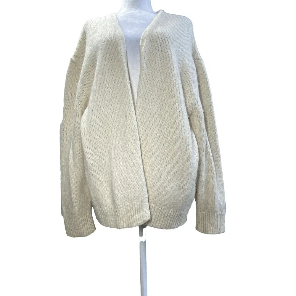 Banana Republic Cardigan Mens XL White Alpaca Wool Open Front Knit Sweater